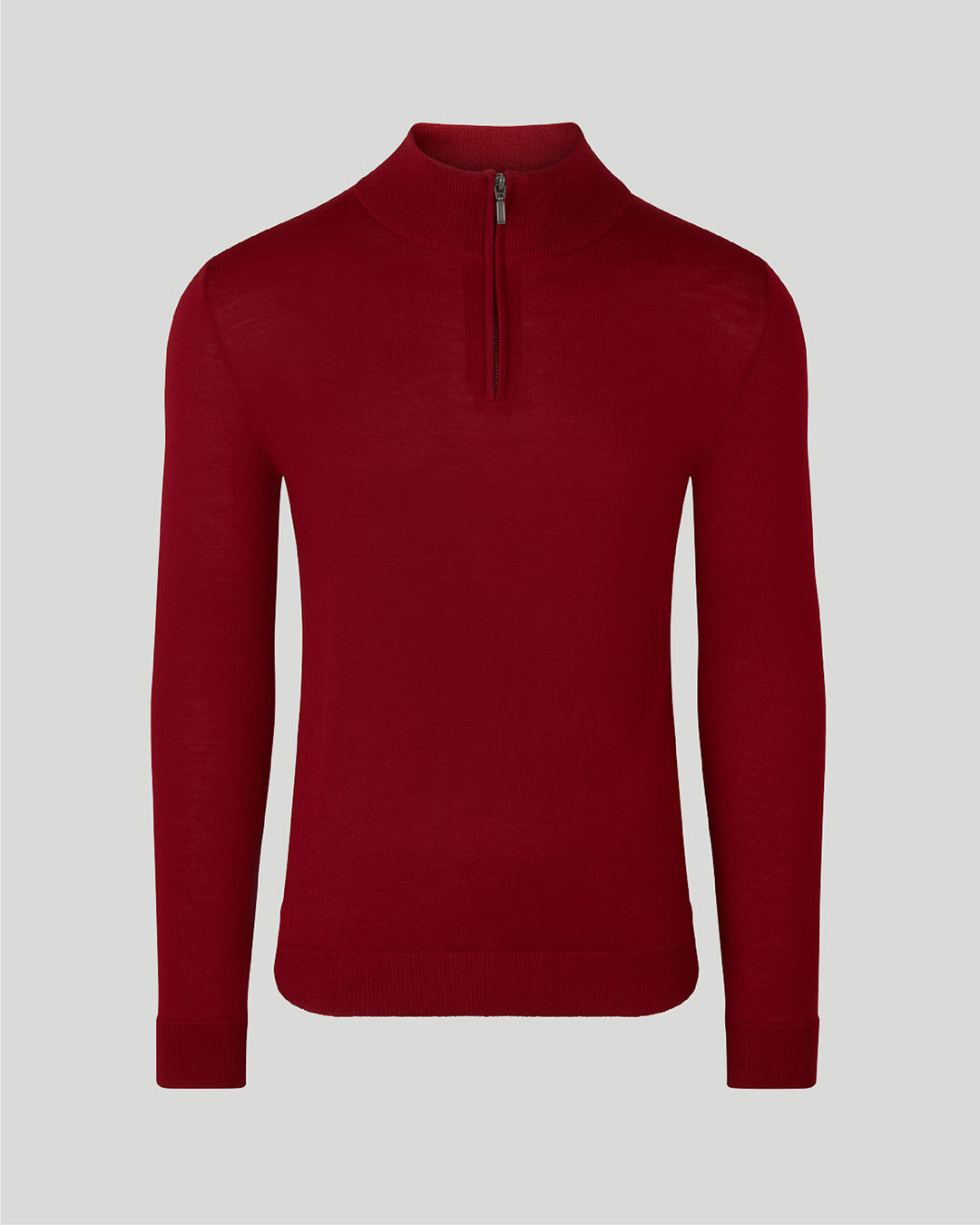 Image of our merino wool 1/4 zip jumper in maroon red for men are made from a lightweight fabric and reactive natural fibre.