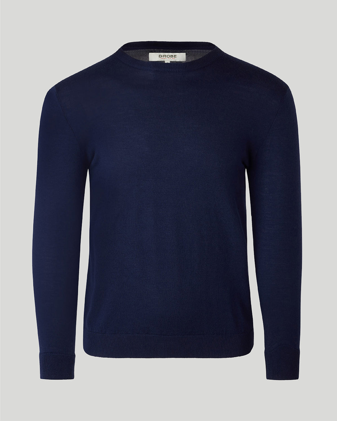 Image of our merino wool crew neck jumper in navy for men are made from a lightweight fabric and reactive natural fibre.