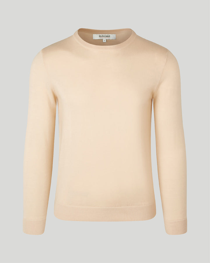 Image of our merino wool crew neck jumper in desert sand for men and women are made from a lightweight fabric and reactive natural fibre.