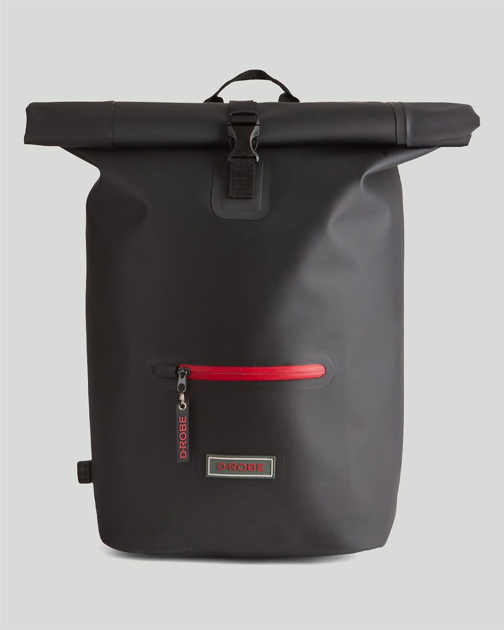 Image of our midnight black roll-top rucksack. Use rolled for extra water protection when tightly closed or use unrolled when extra space is required.